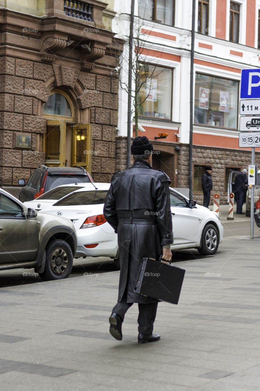 Man is walking in Moscow 