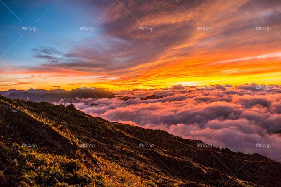 Mountain cloud and the morning sunrise dawn