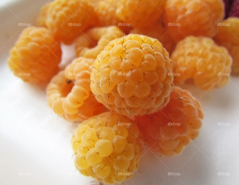 Yellow raspberry on white background