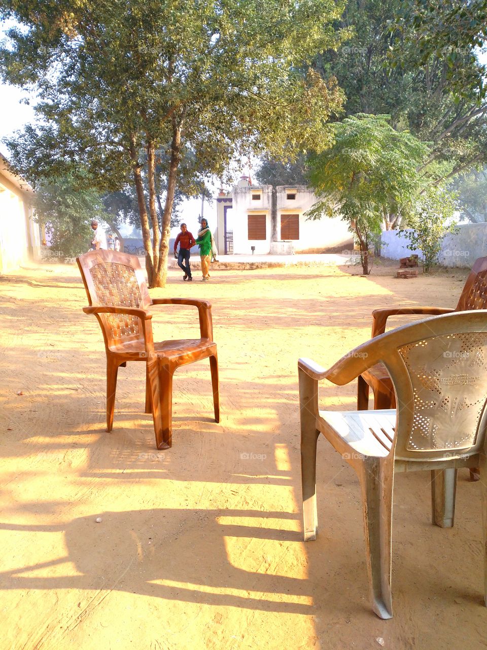 Empty plastic chairs