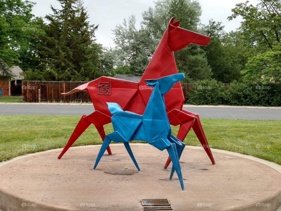 red and blue pony, Benson Sculpture Garden, Loveland, CO