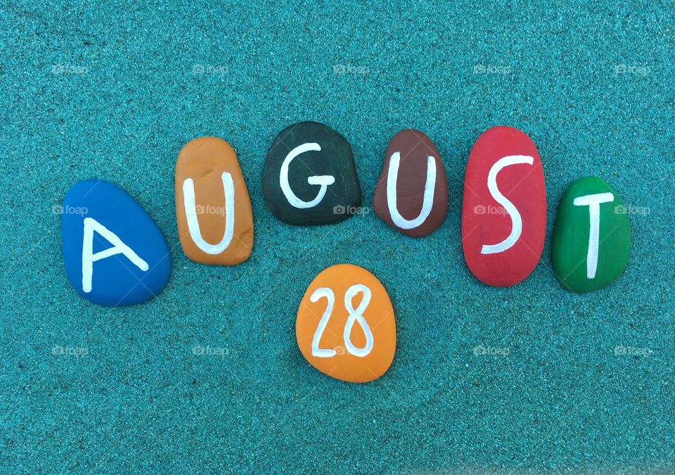 28 August, calendar date on colored stones 