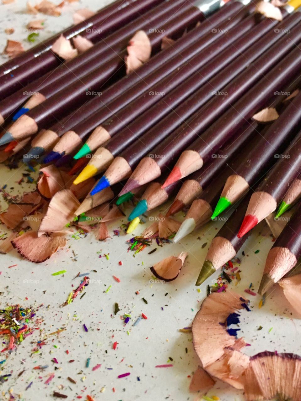 Colorful pencil with shaving