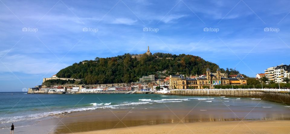 View of San Sebastián beach. Landscape of La Concha beach in San Sebastián, Spain