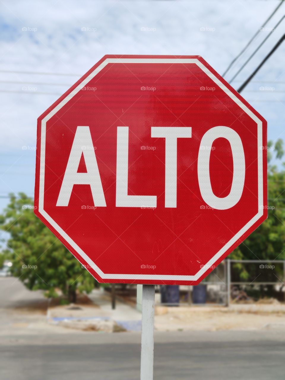 A sign "Alto" which means "Stop"