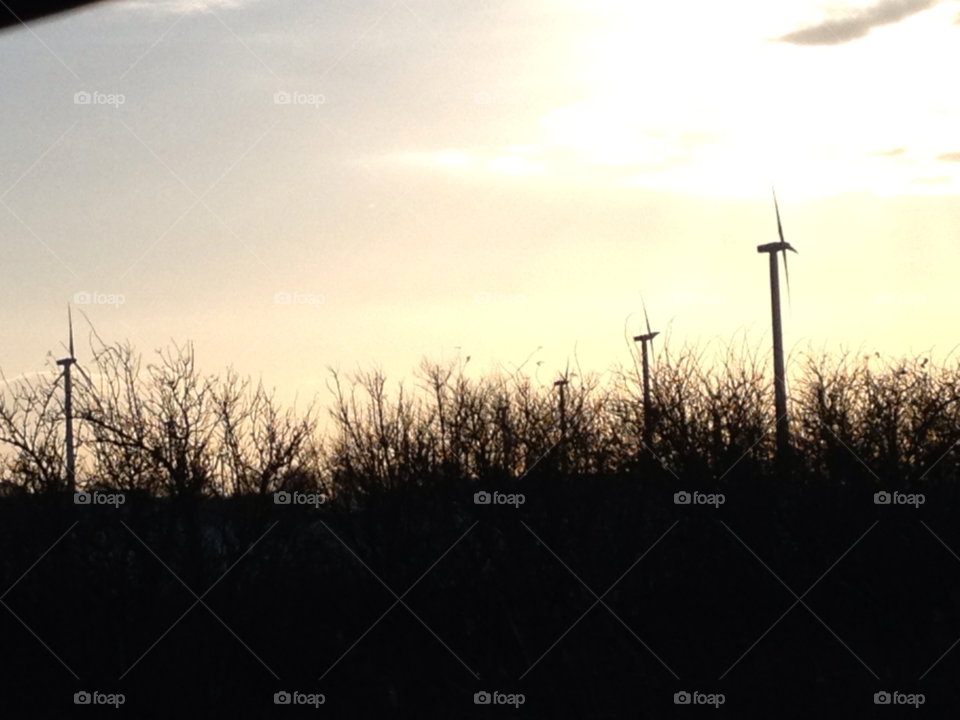 Landscape, Windmill, Silhouette, Sunset, Backlit