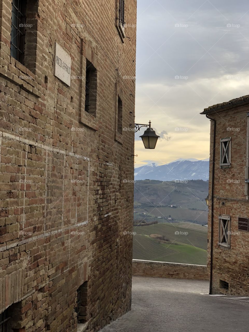 View over the Sibillini mountains from the old village of Cossignano, Marche region, Italy