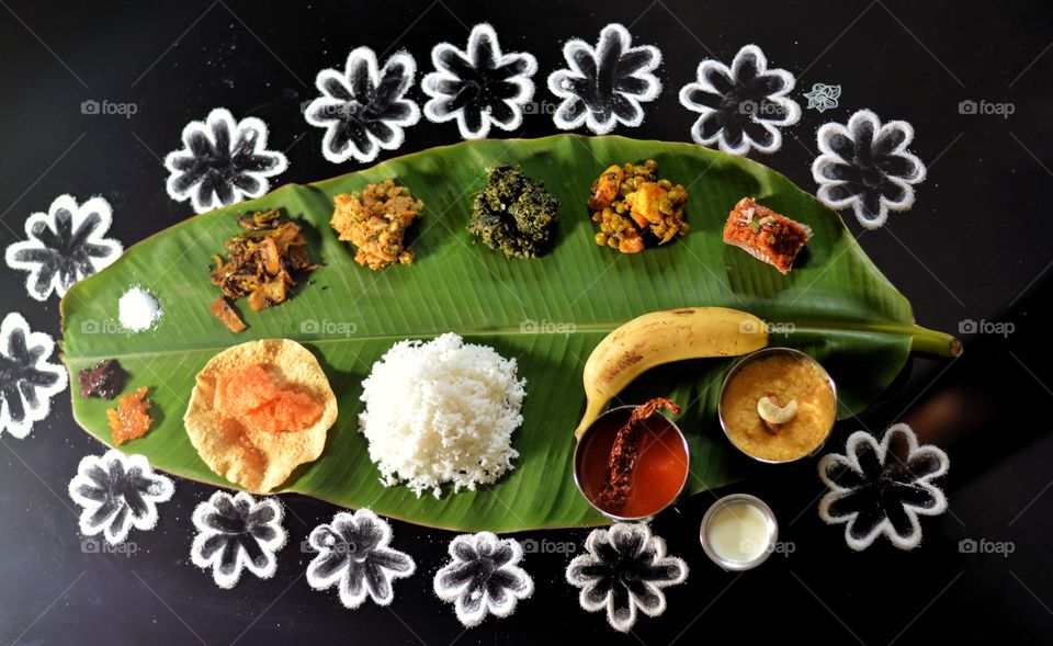 South India's traditional food in banana leaves