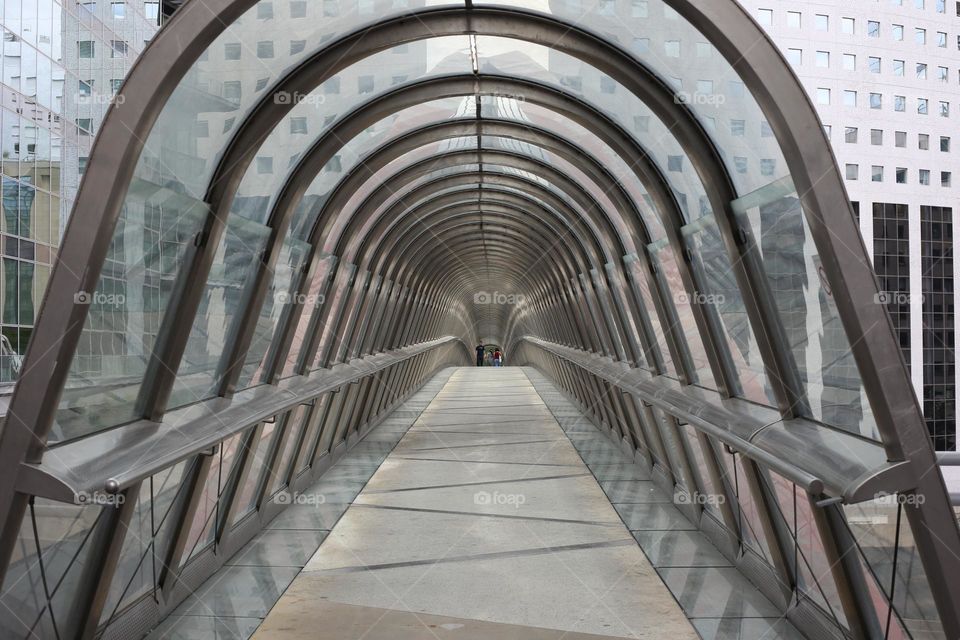 Glass and metal modern symmetric bridge. Perspective view 