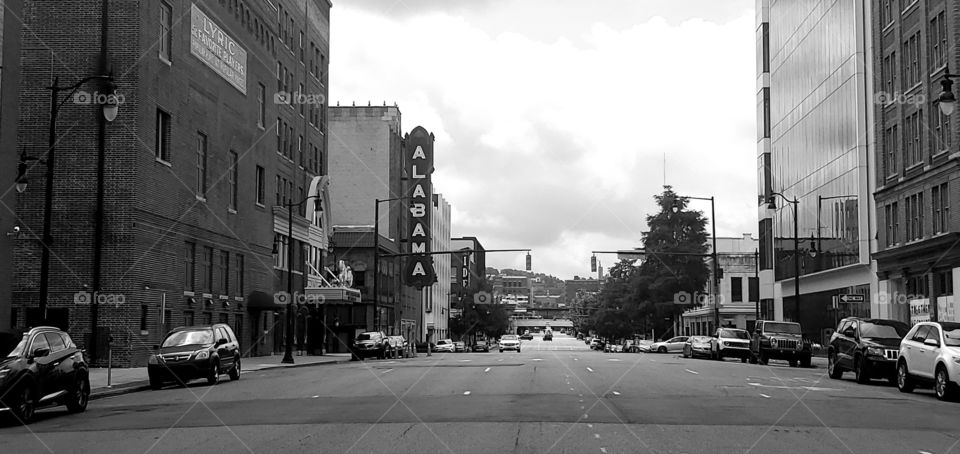 Streets of Downtown Birmingham in black and white