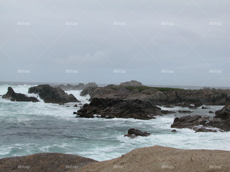 Crashing waves on rocky area