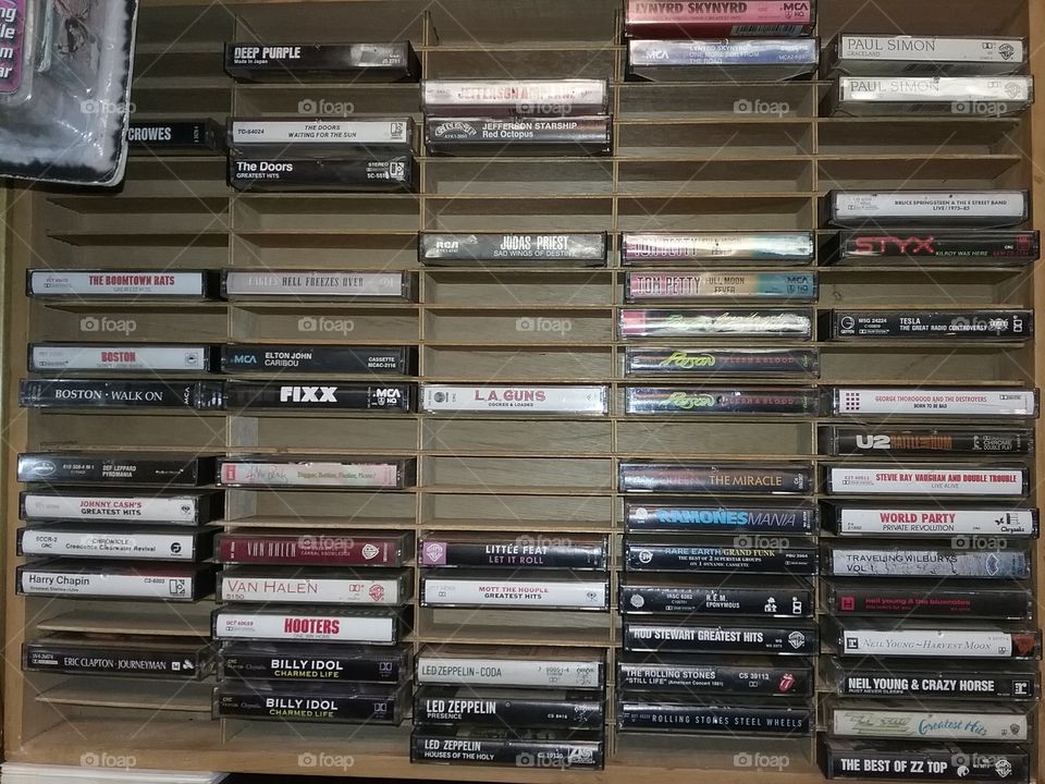 display of cassette tapes