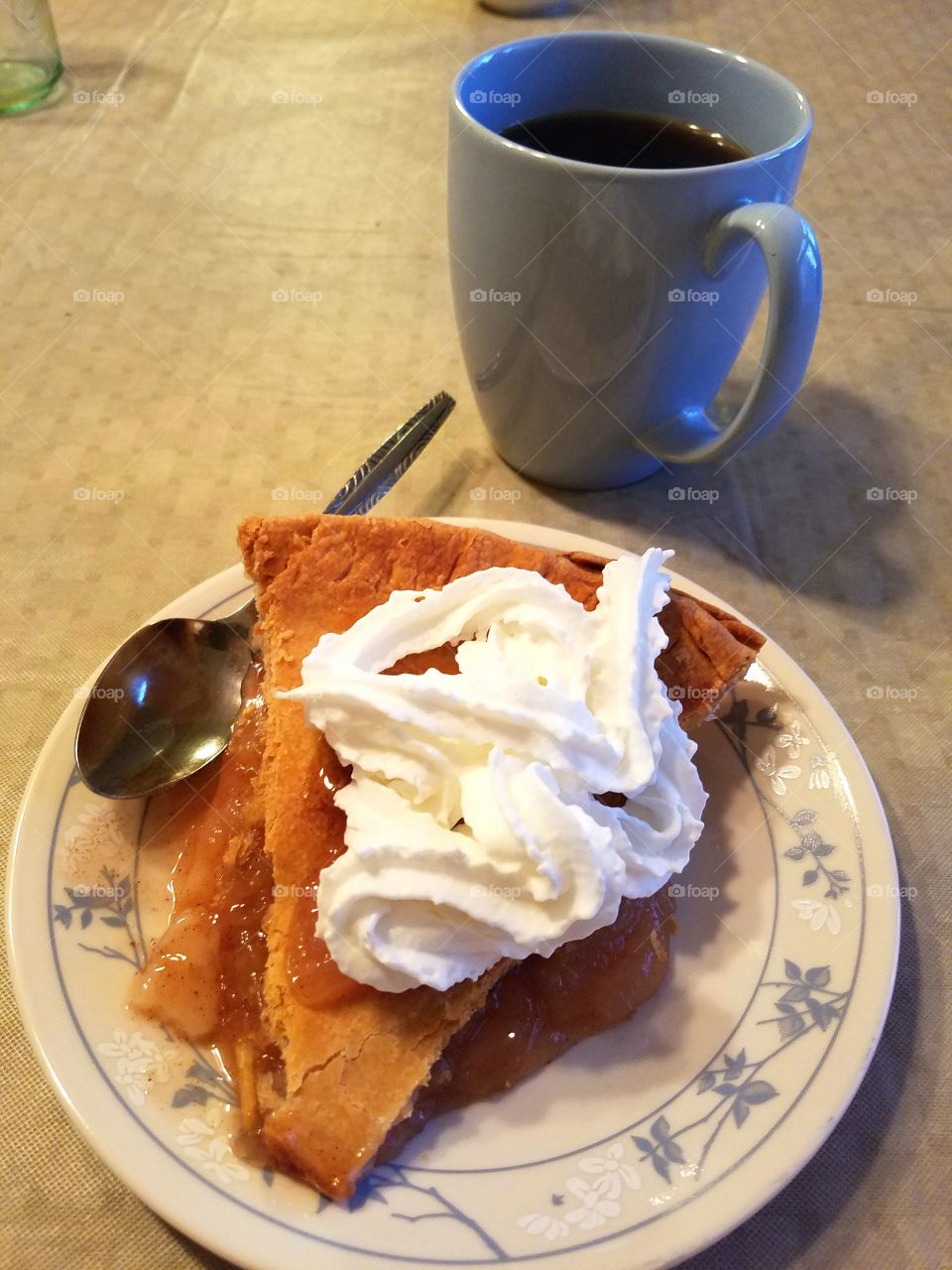 Apple pie and coffee on a call evening