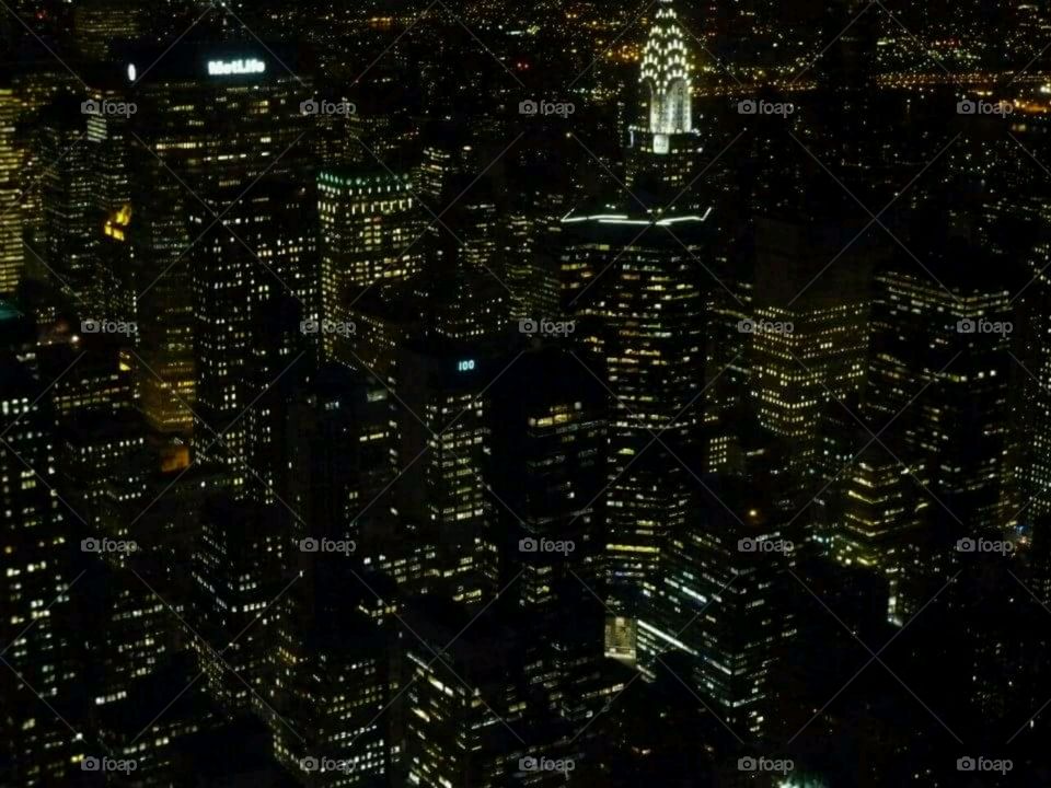 aerial view of NYC at night