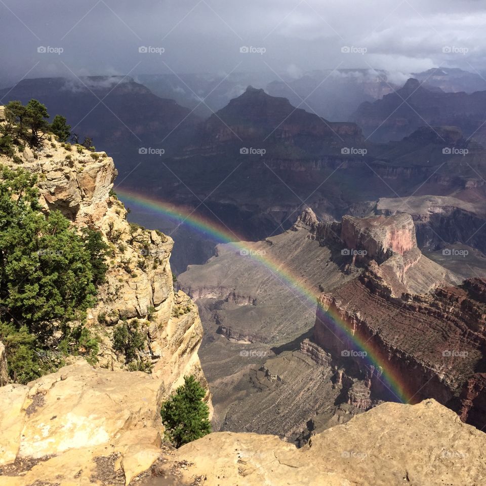 Rainbow at Hopi Point. Morning sun after the rain brought a stunning rainbow at Hopi Point, Grand Canyon
