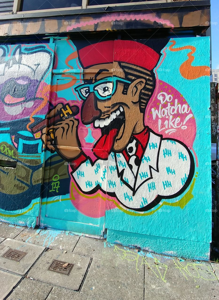 Graffiti Art on Harrison Street in Oakland California. Rap Artist Humpty Hump from Digital Underground