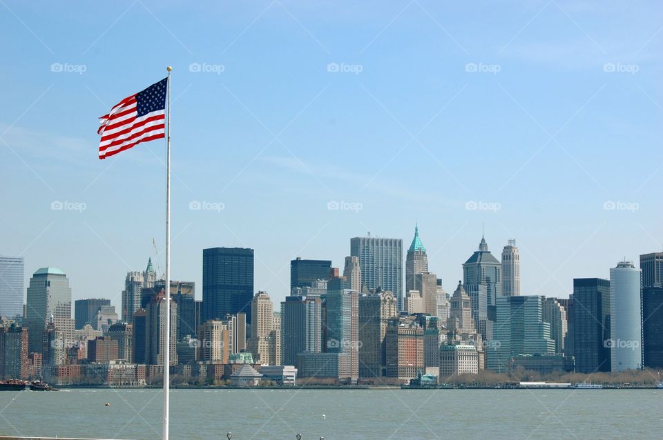 View of southern manhattan from Ellis island (the site where the World Trade Center towers once stood)