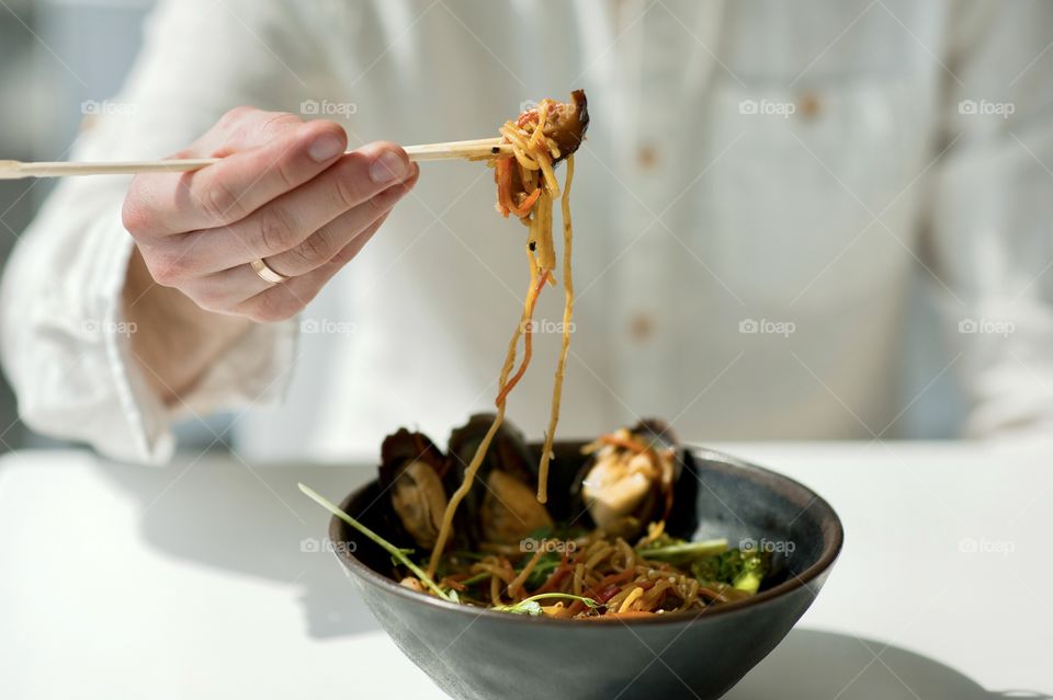 close-up of a plate with Asian cuisine