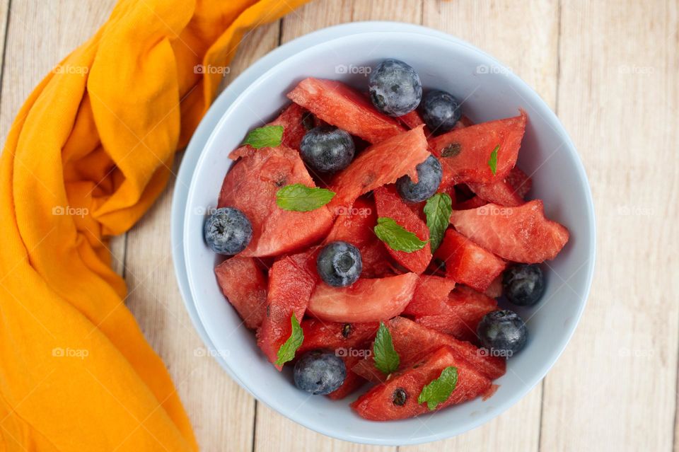 summer snack with watermelon and blueberries