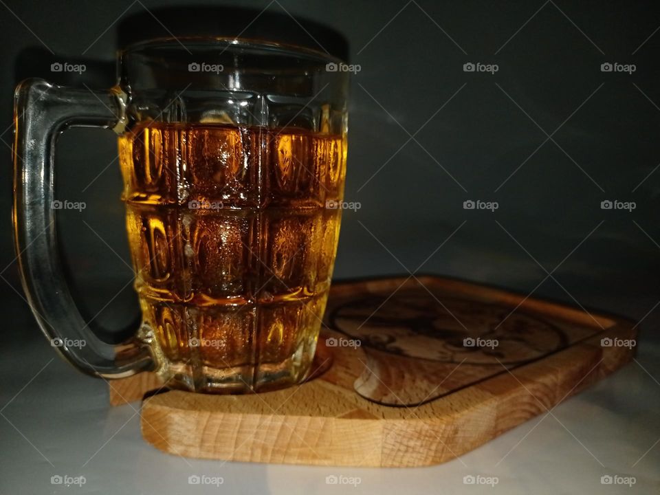 Beer Mug with child beer on the wudan tray enjoying Holliday with child beer tension free life don't worry be happy