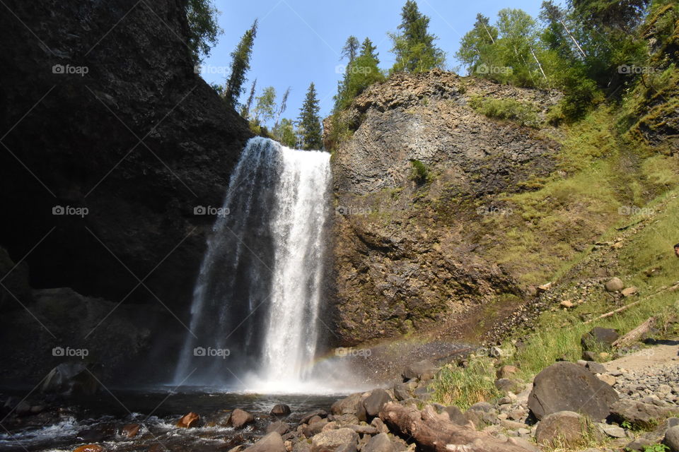 A creative mind can spot the beautiful Moul Falls making a rectangular shape as it empties into the Murtle River in Wells Gray Provincial Park. 