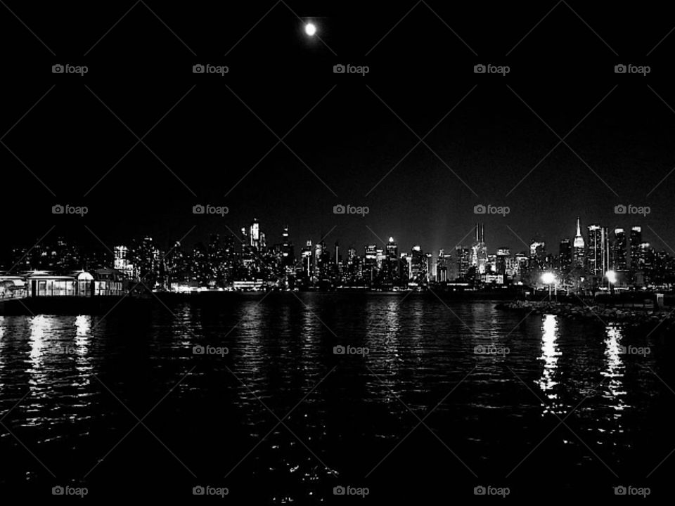 At night in New York City by the Water 