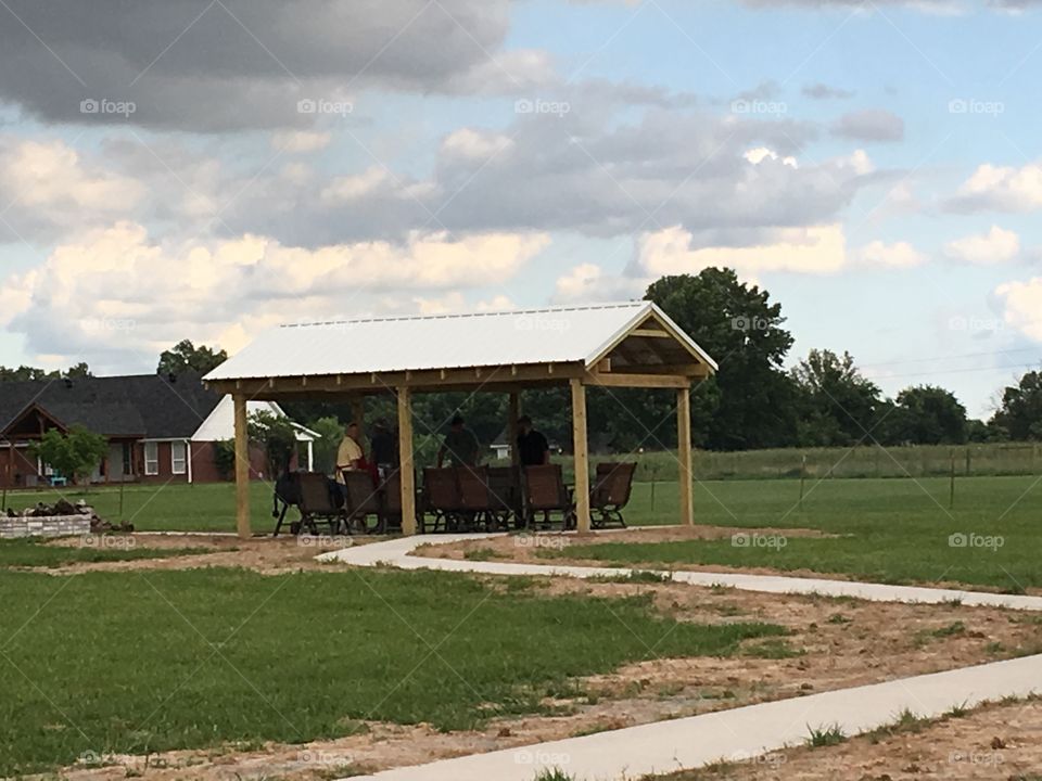 They built a gazebo for our bible study cookout today along with sidewalk and platform.