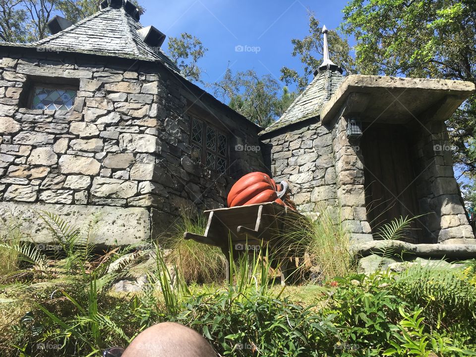 Stone hut and pumpkin