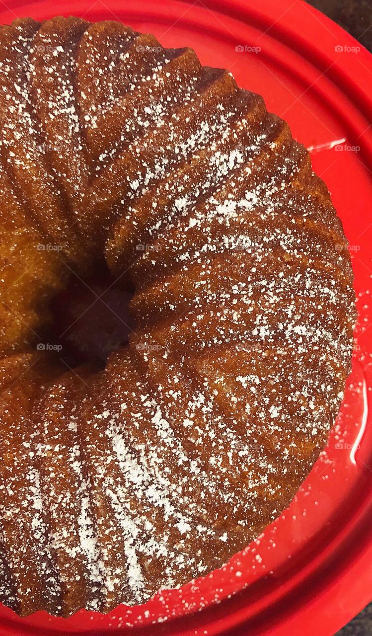 Foap mission Sugar: A Kentucky Butter Rum Cake dusted with powdered sugar. 