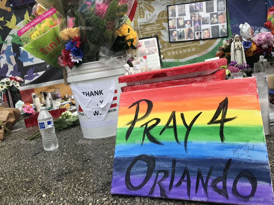 A Pray 4 Orlando sign that had been placed outside of the Pulse Nightclub in Orlando Florida 