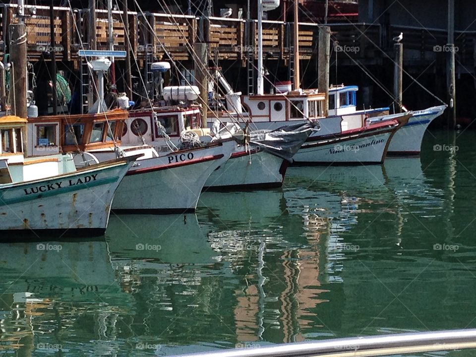 Boats in Harbor reflecting water San Francisco 