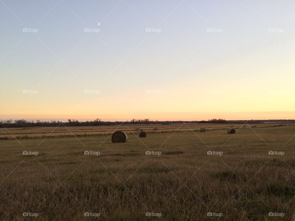 Sunset hay bales