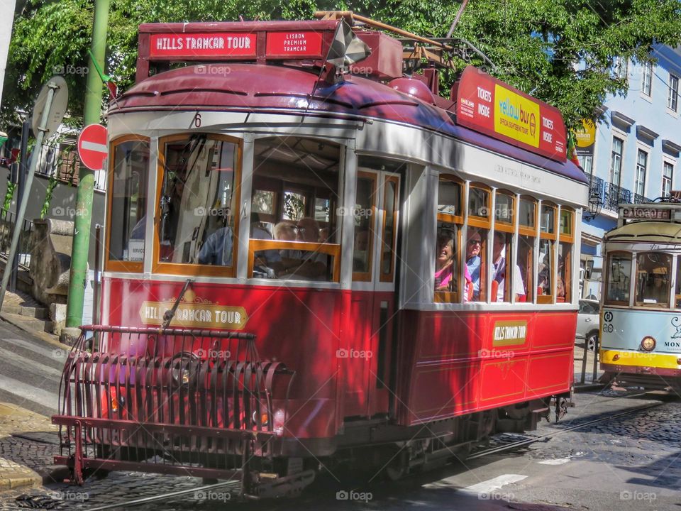 Red tramcar at Lisbon