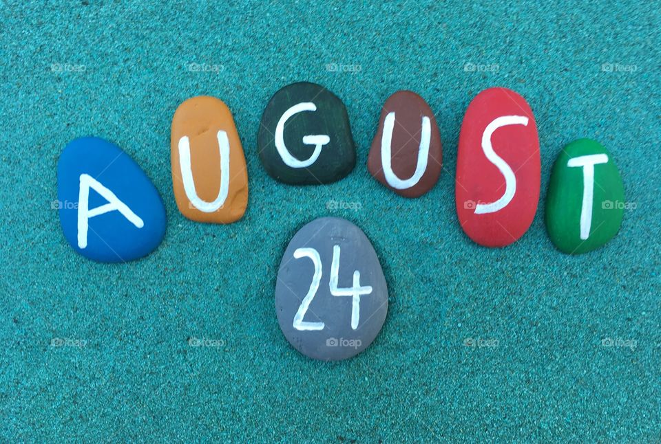24 August, calendar date on colored stones 