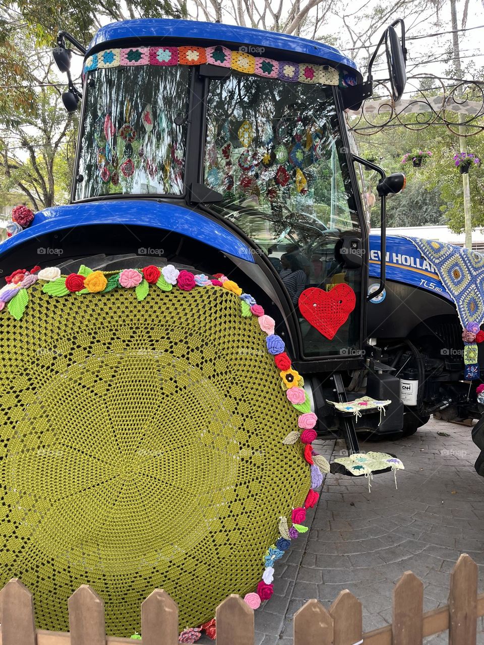 Tractor crochet cover. Art and craft display 