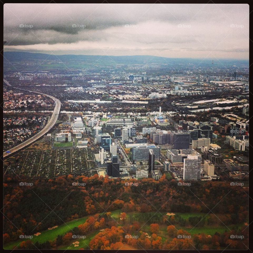 The view on Frankfurt from a airplane 