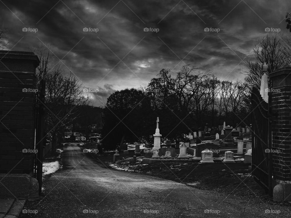 Dark and stormy cemetery
