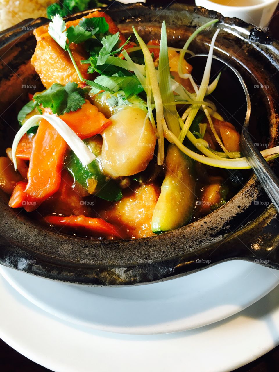 Sea food in clay pot