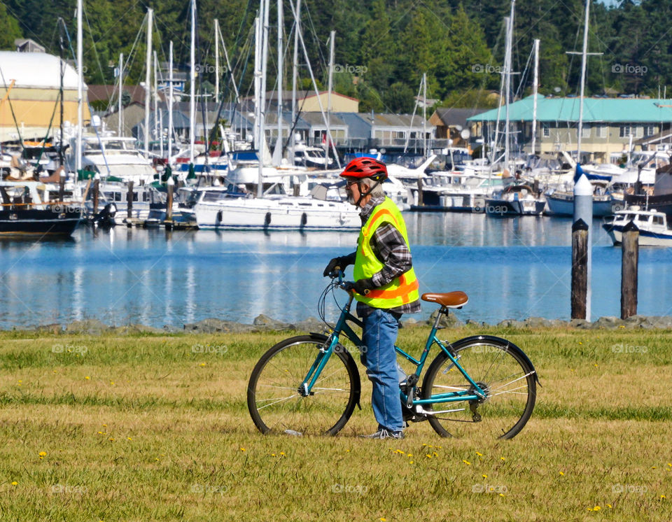 Bicycle riding past the marina