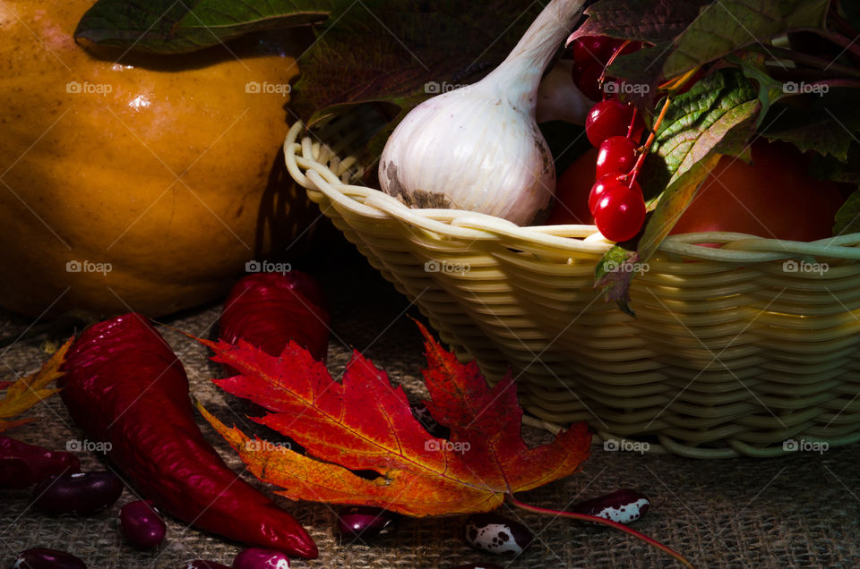 Fresh raw food on basket