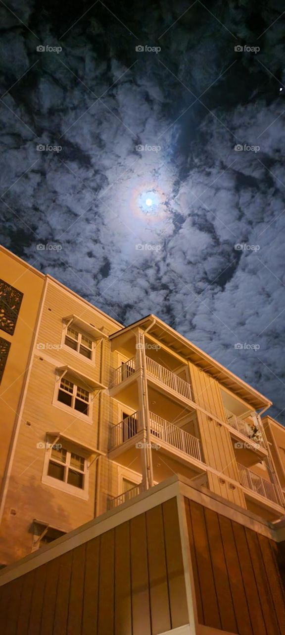 Apartment building at night in Lahaina, Maui Hawaii