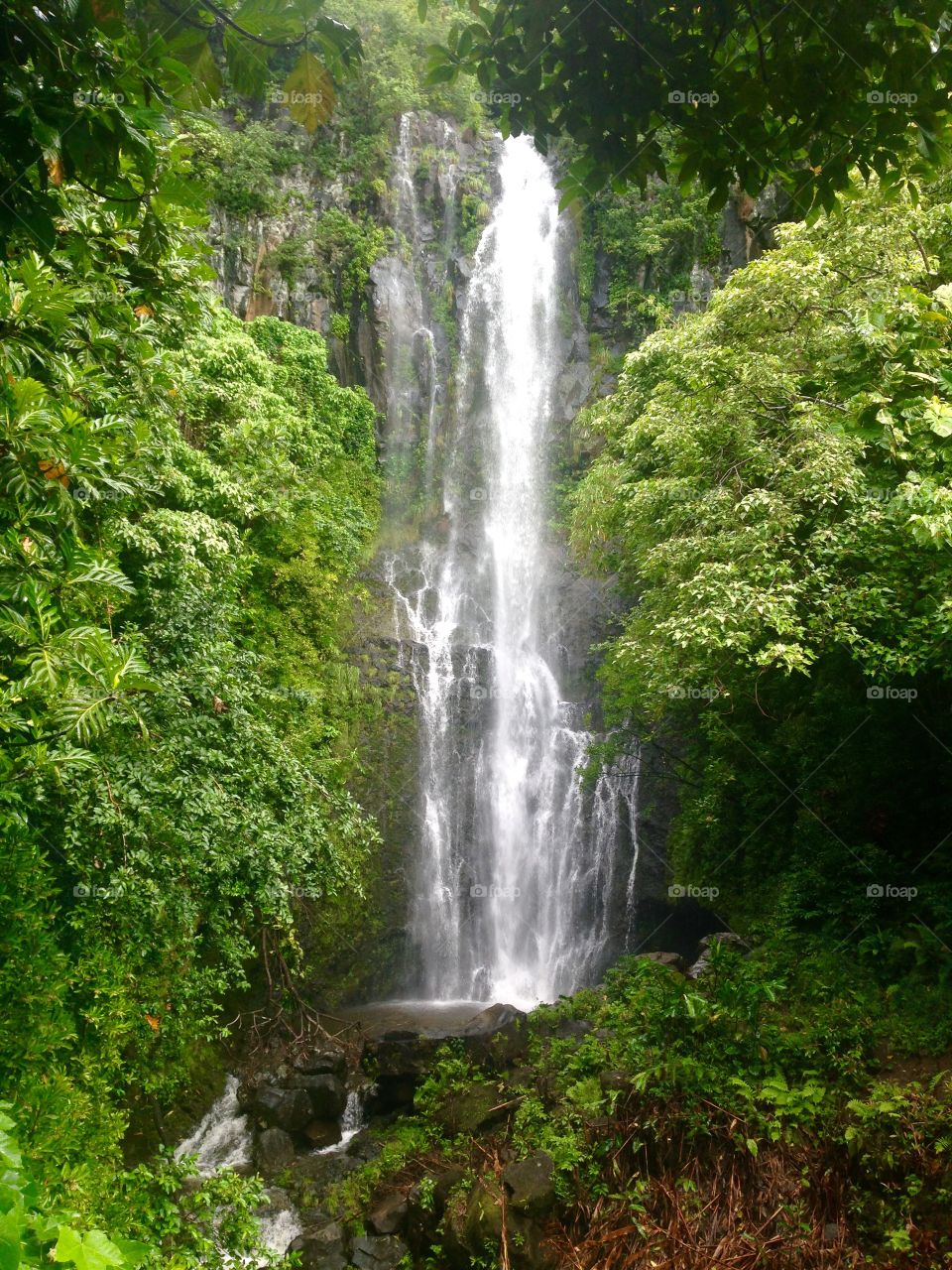 Waterfall is a reward. A reward after a hike in Maui