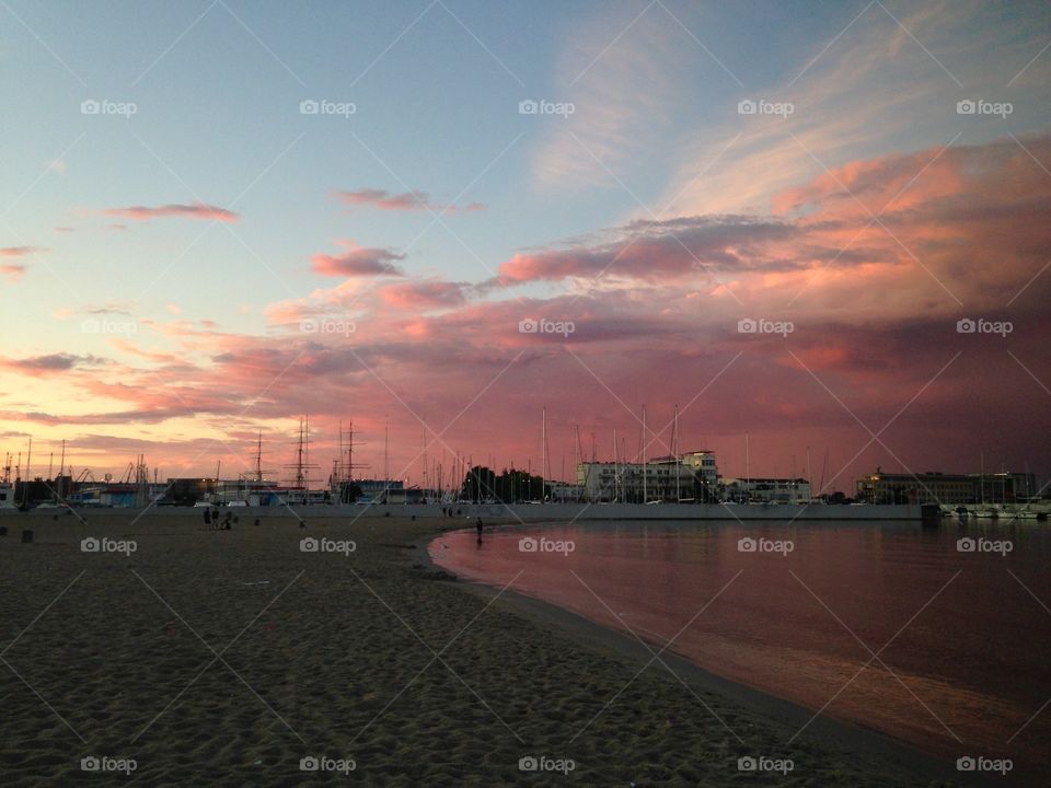 Water, Sunset, City, Dawn, Beach