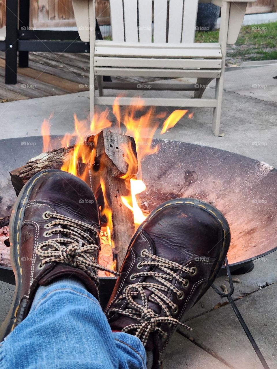 lounging outside by the fire pit in my Docs