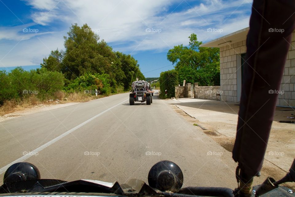 Driving a dirt buggy through Korčula, Croatia.