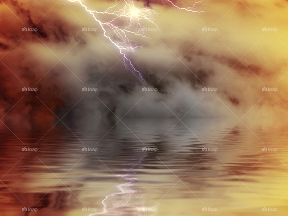 Lightning storm over a lake. Lightning storm over a lake