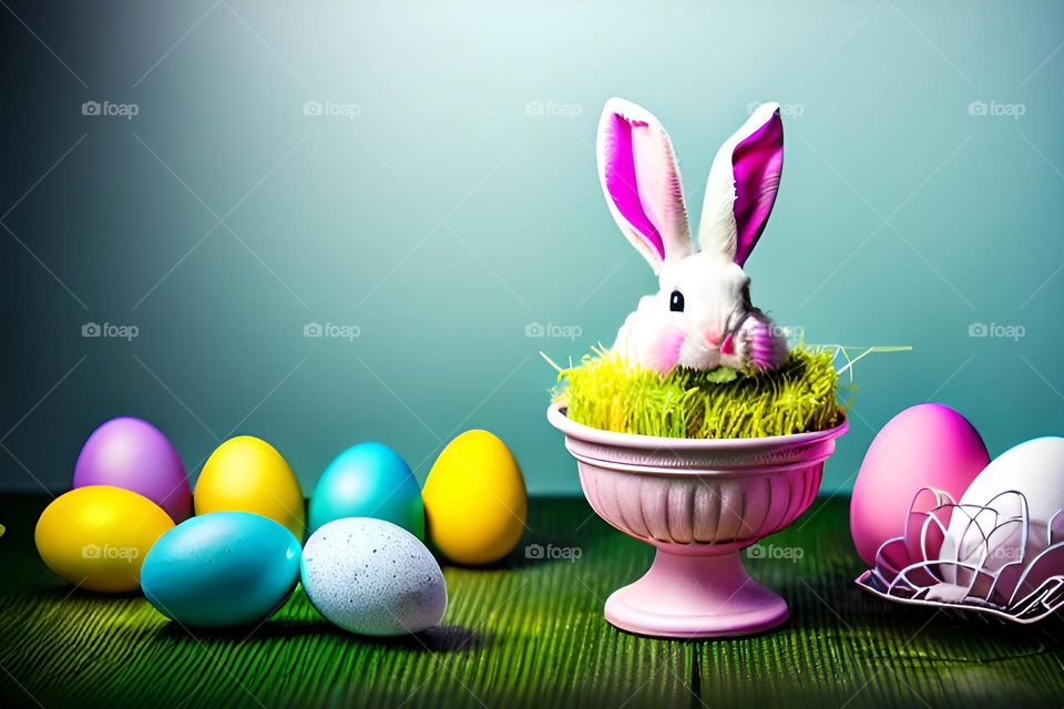 Easter, Easter feast, Easter eggs, colored eggs, Spring, Egg, white rabbit