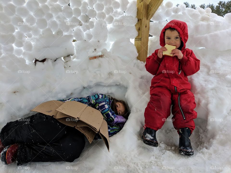 snow fort building