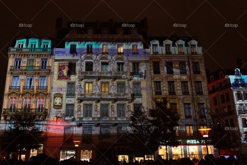 Rêves de Nuit, place Bellecour de Lyon pendant la fête des Lumières, décembre 2014