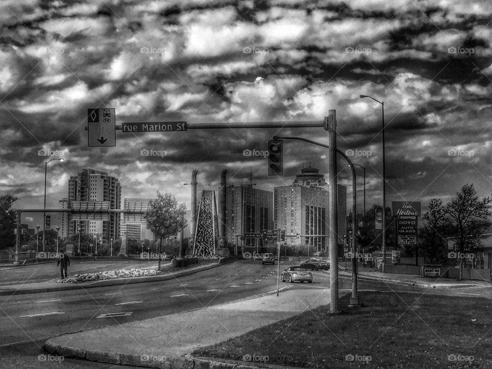 Black and white,city,road, buildings 